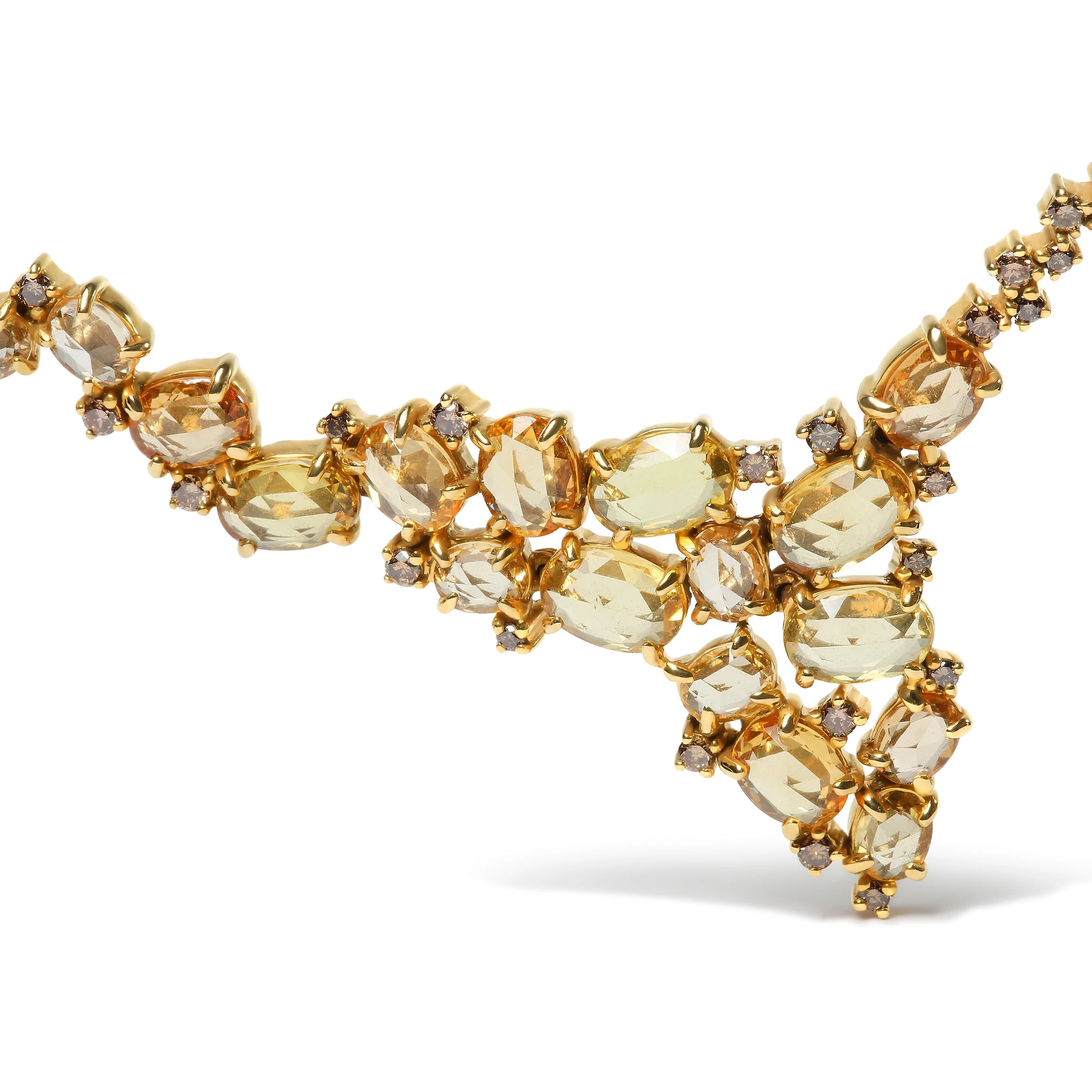 18K Yellow Gold 1/2 Cttw Brown Diamond and Multi-Size Oval Yellow Sapphire Cluster Cascade Station Necklace (Brown Color, SI1-SI2 Clarity) - Adjustable up to 14" to 16" - Image 3