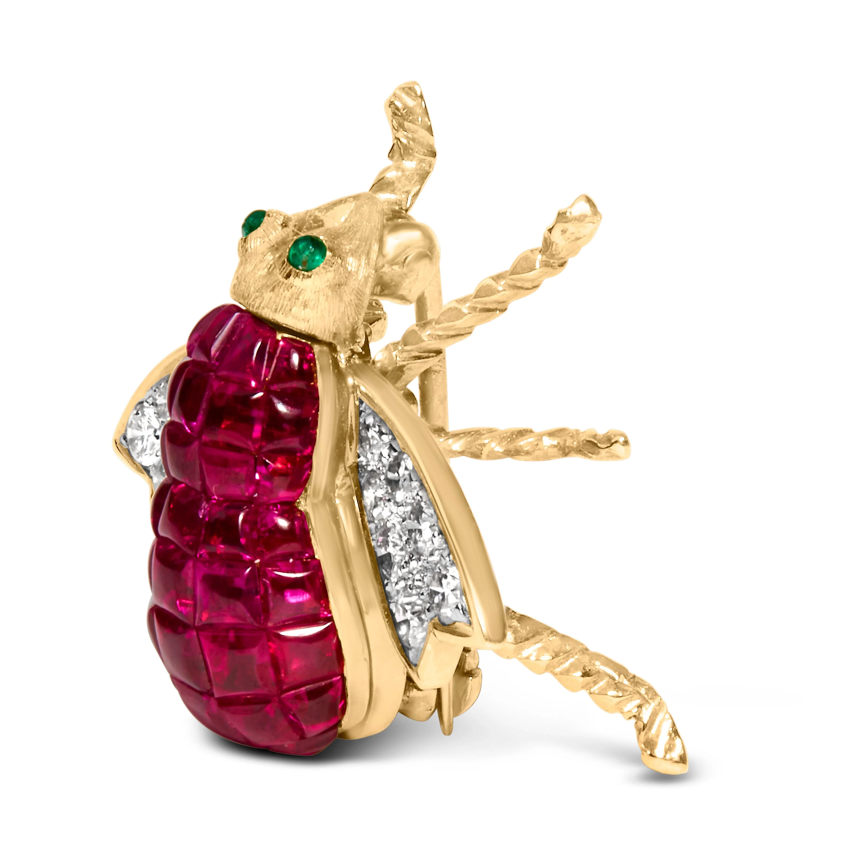 18K Yellow Gold 3/8 Cttw Diamond and 6 3/4 Cttw Red Ruby Bumblebee Brooch Pin (F-G Color, VS2-SI1 Clarity) - Image 6