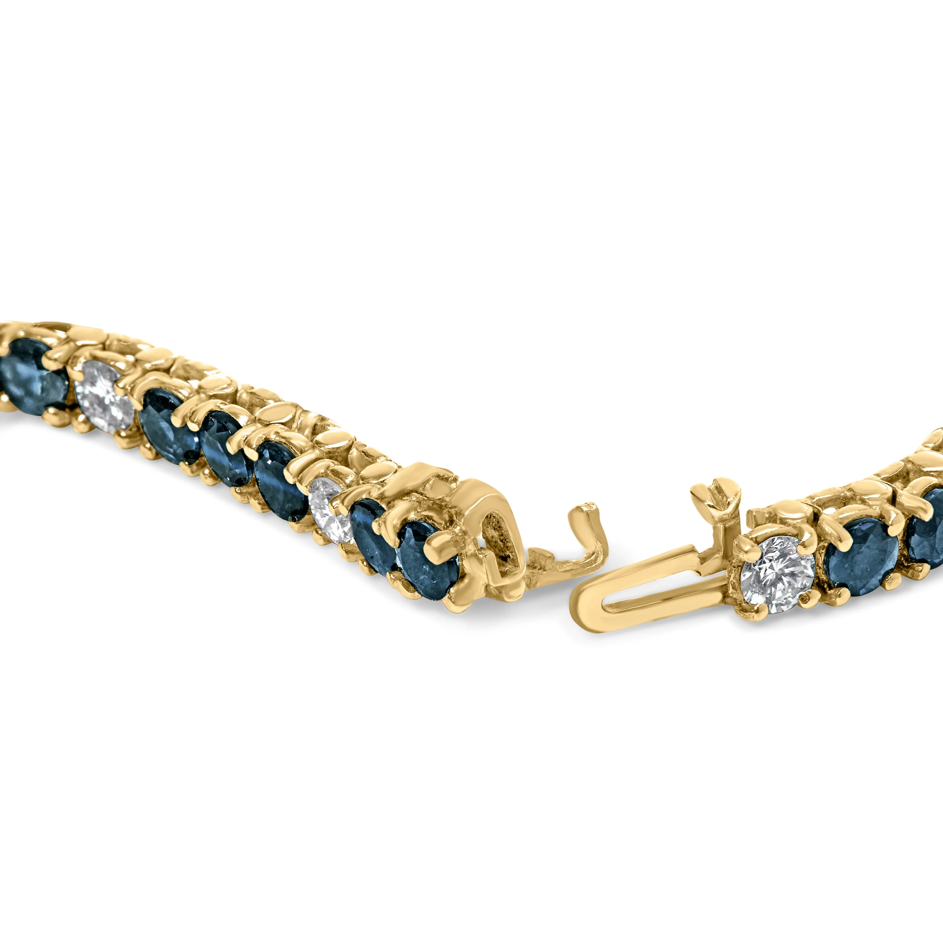 18K Yellow Gold Alternating 1 1/5 Cttw Diamond and 3X3 MM Blue Sapphire Tennis Bracelet (G-H Color, VS1-VS2 Clarity) - 7" Inches - Image 5