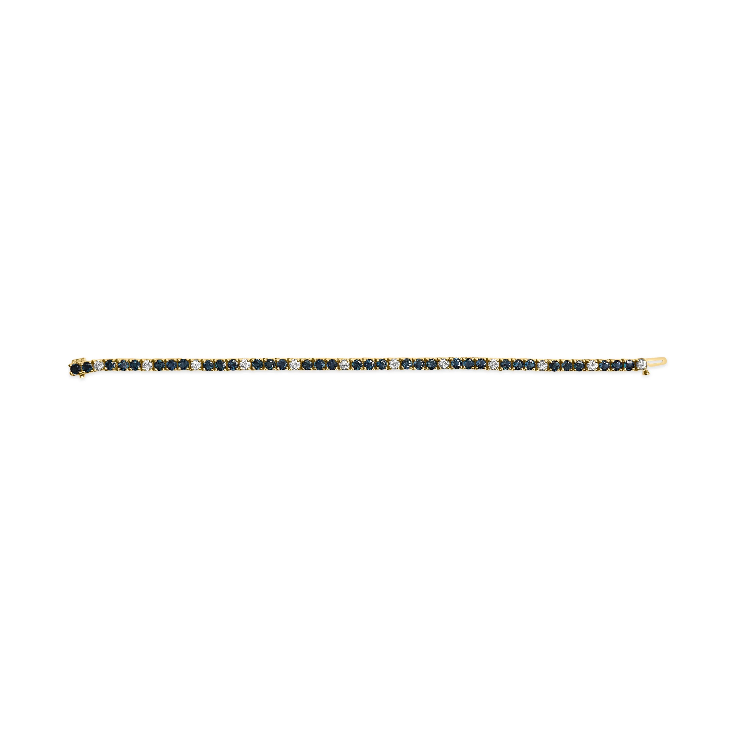 18K Yellow Gold Alternating 1 1/5 Cttw Diamond and 3X3 MM Blue Sapphire Tennis Bracelet (G-H Color, VS1-VS2 Clarity) - 7" Inches - Image 6
