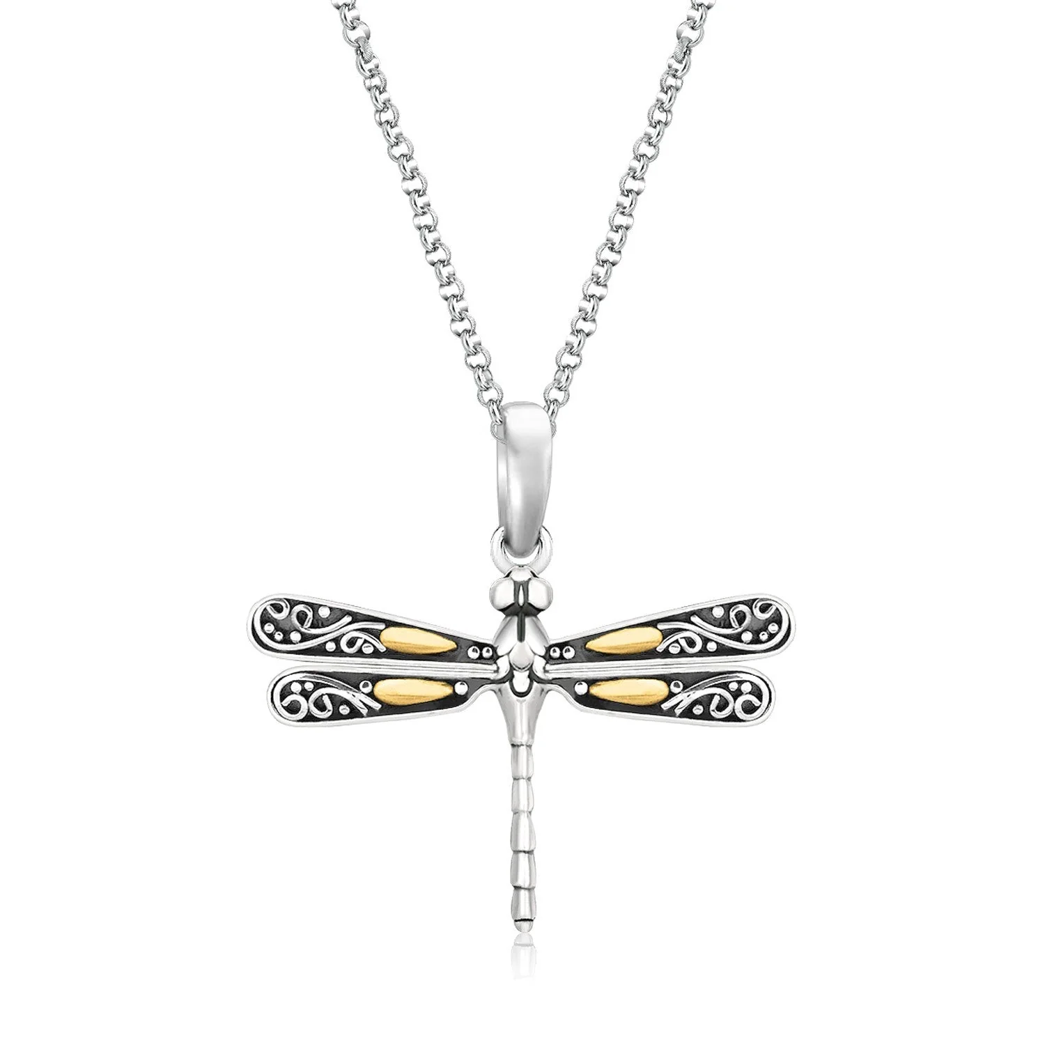 18k Yellow Gold and Sterling Silver Pendant in a Dragonfly Design - Image 4