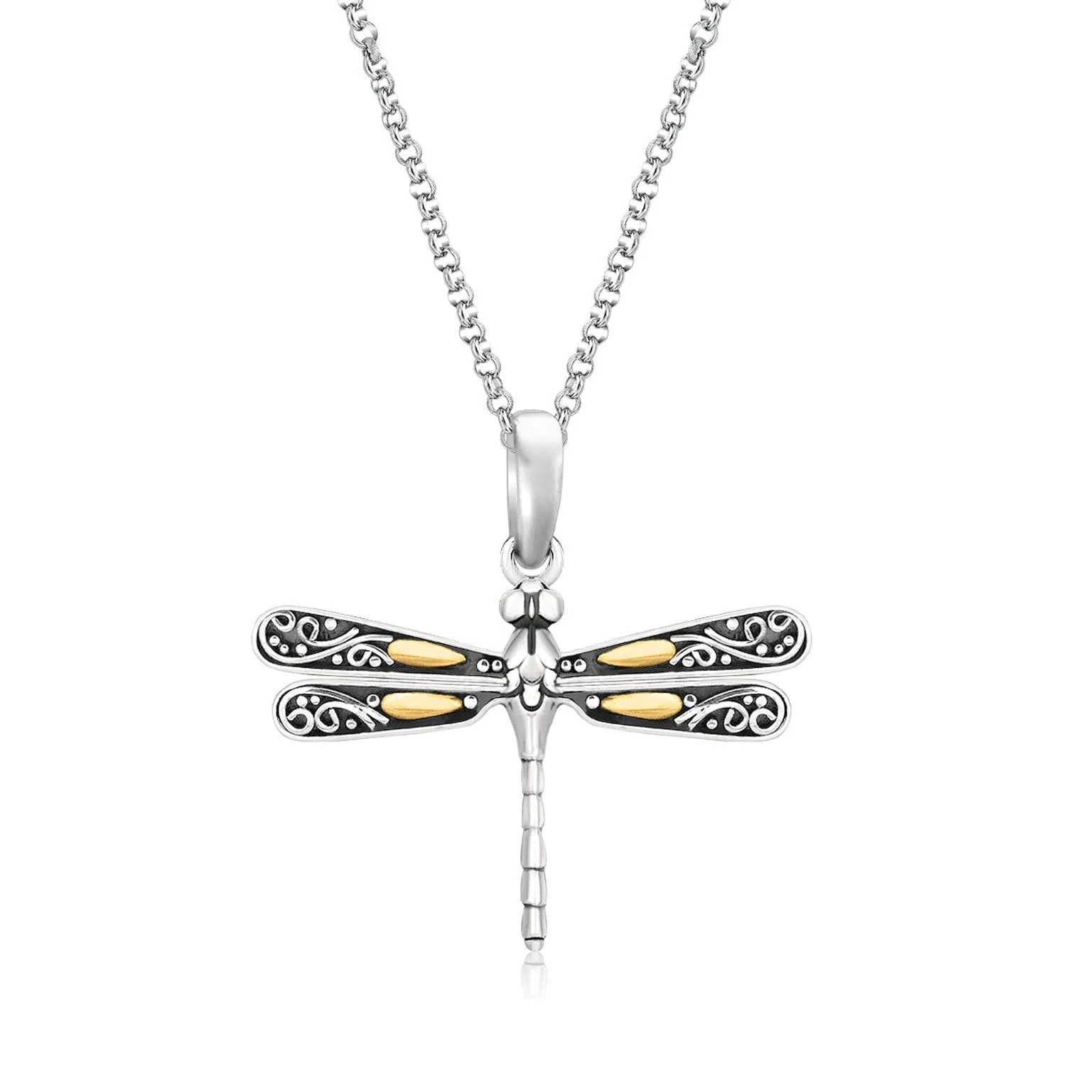 18k Yellow Gold and Sterling Silver Pendant in a Dragonfly Design - Image 5