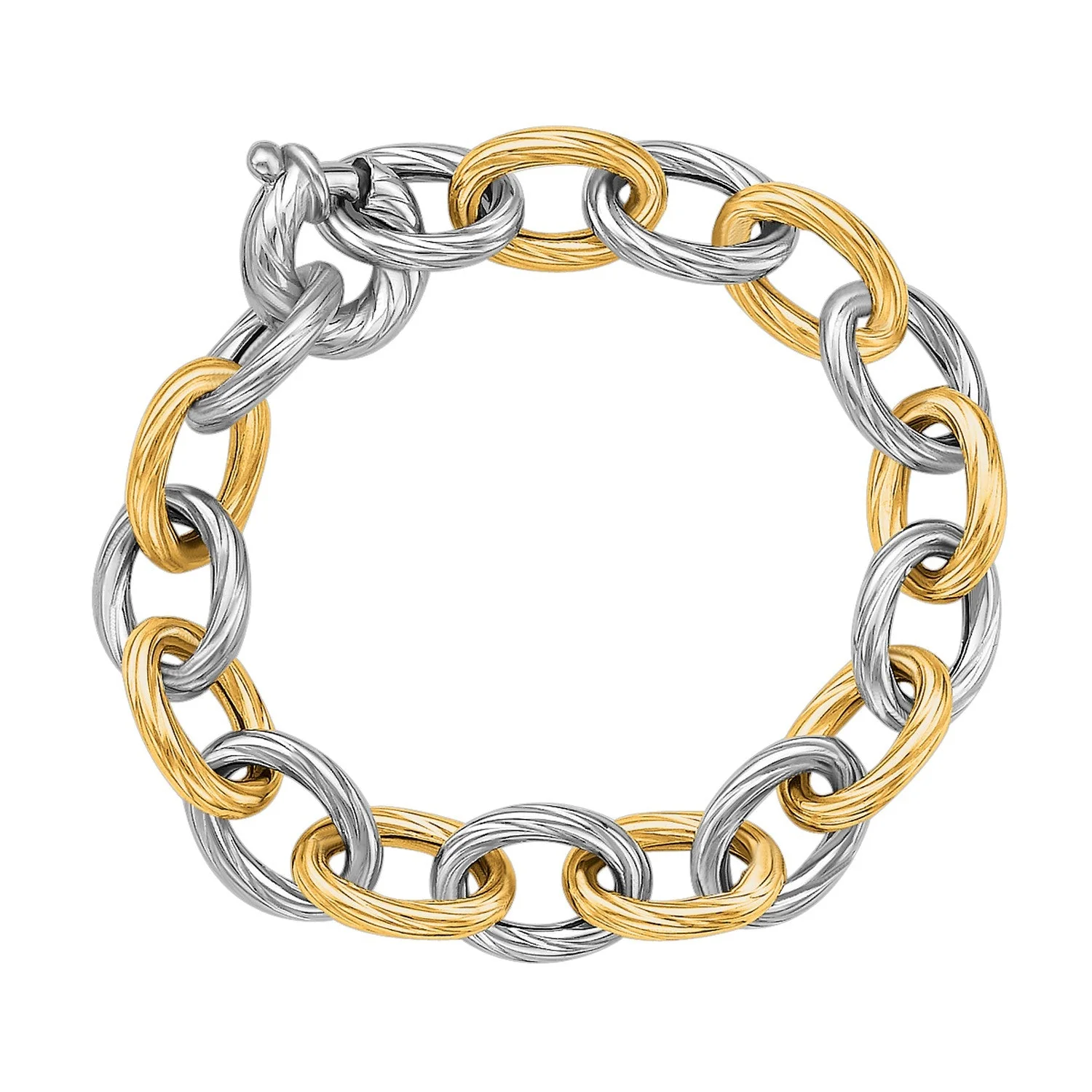 18k Yellow Gold and Sterling Silver Rhodium Plated Diamond Cut Chain Bracelet - Image 3