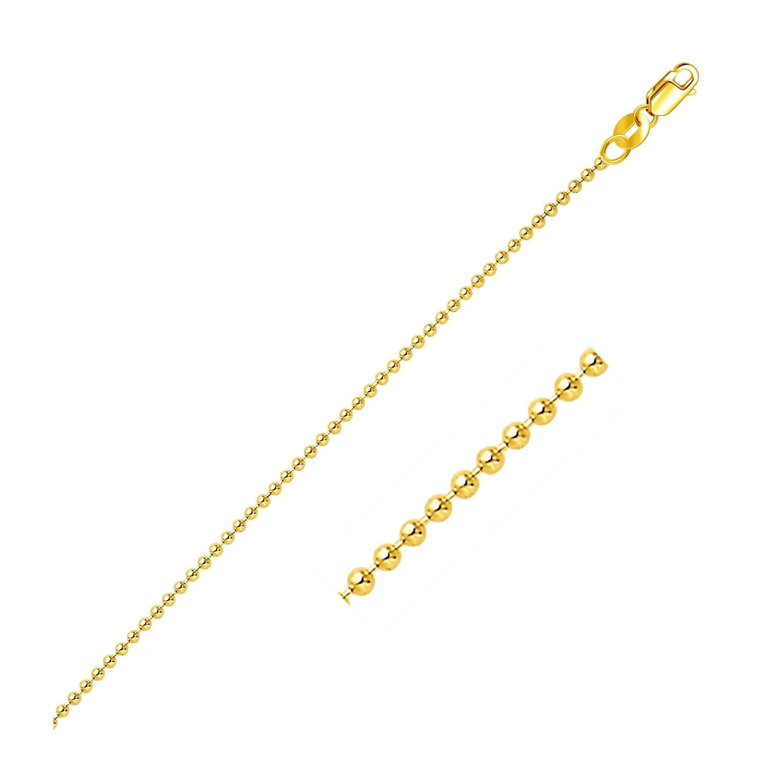 18k Yellow Gold Bead Chain 1.5mm (1.50 mm) - Image 7