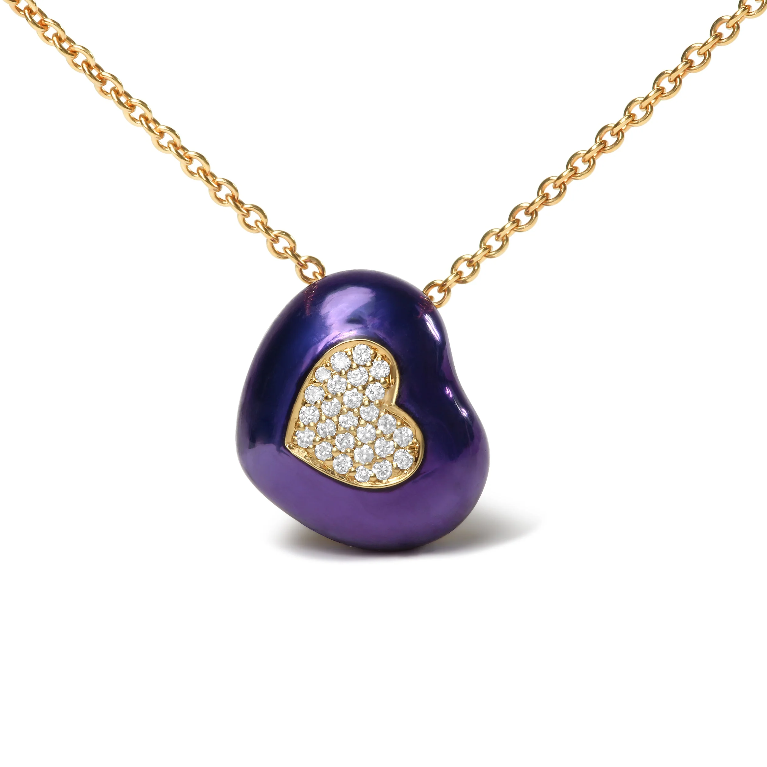 18K Yellow Gold Blue Enamel 1/10 Cttw Round Pave Diamonds Heart Shape 18" Pendant Necklace (G-H Color, SI1-SI2 Clarity) - Adjustable up to 16" - 18" - Image 6