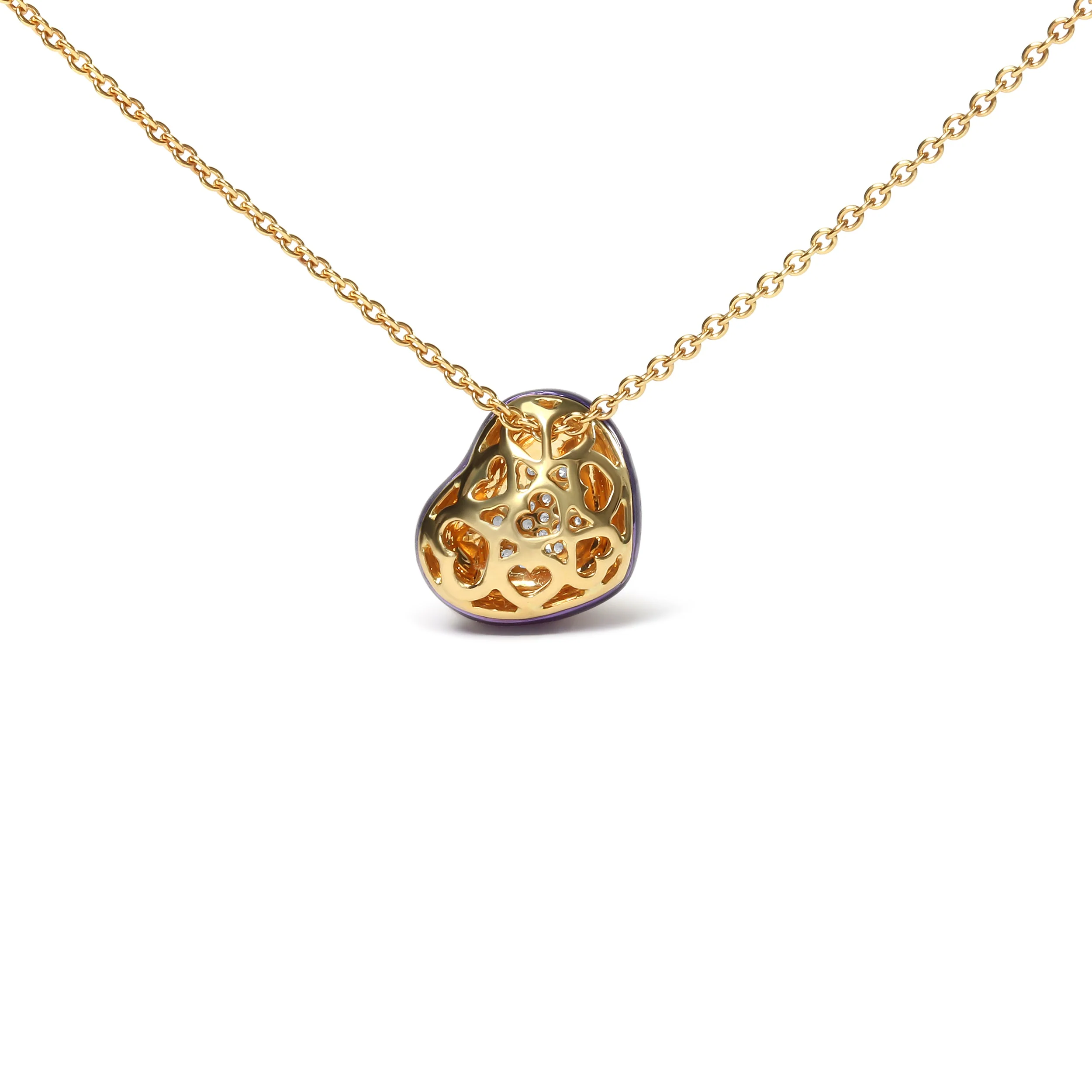 18K Yellow Gold Blue Enamel 1/10 Cttw Round Pave Diamonds Heart Shape 18" Pendant Necklace (G-H Color, SI1-SI2 Clarity) - Adjustable up to 16" - 18" - Image 8