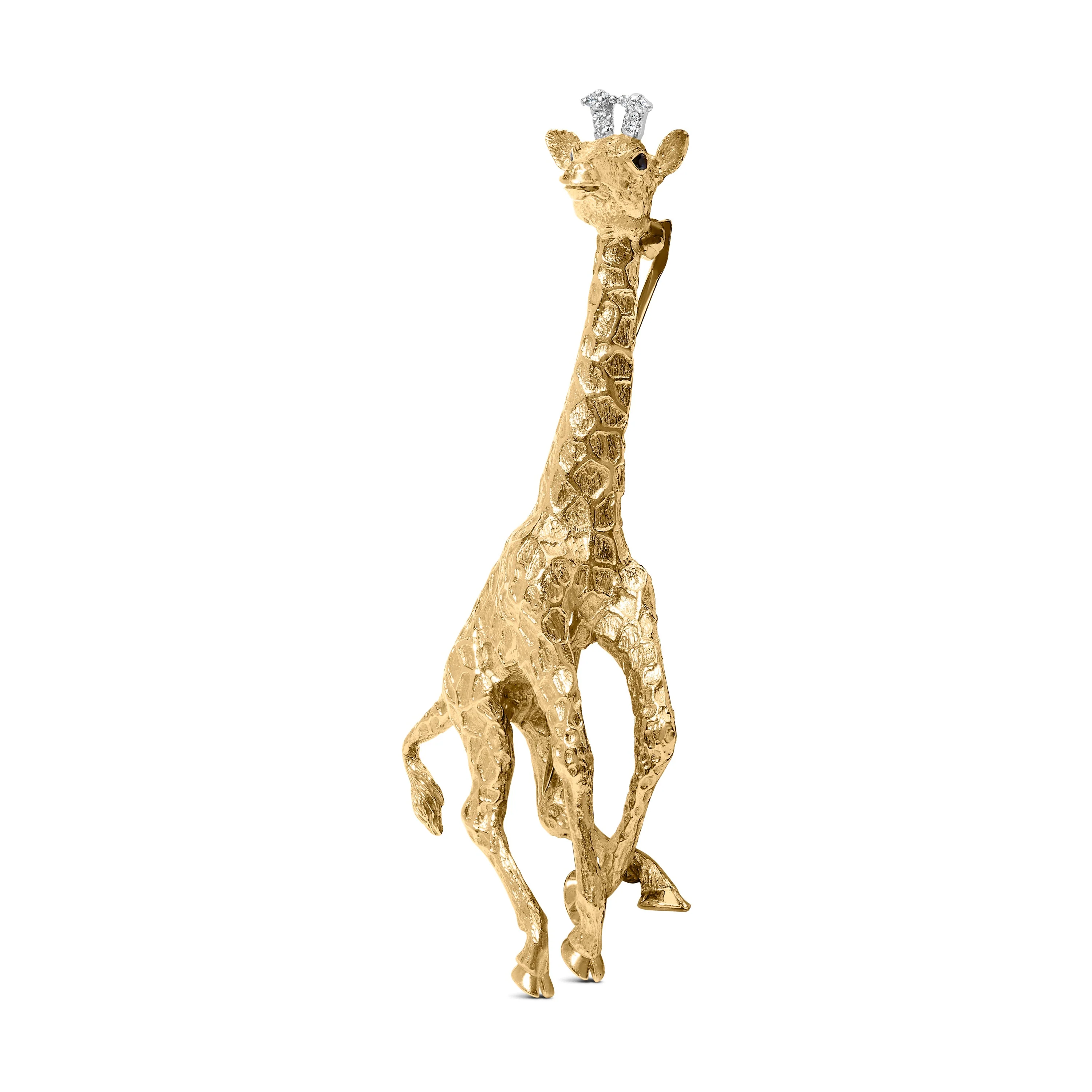 18K Yellow Gold Diamond Accent and Blue Sapphire Giraffe Pin Brooch (G-H Color, VS2-SI1 Clarity) - Image 2