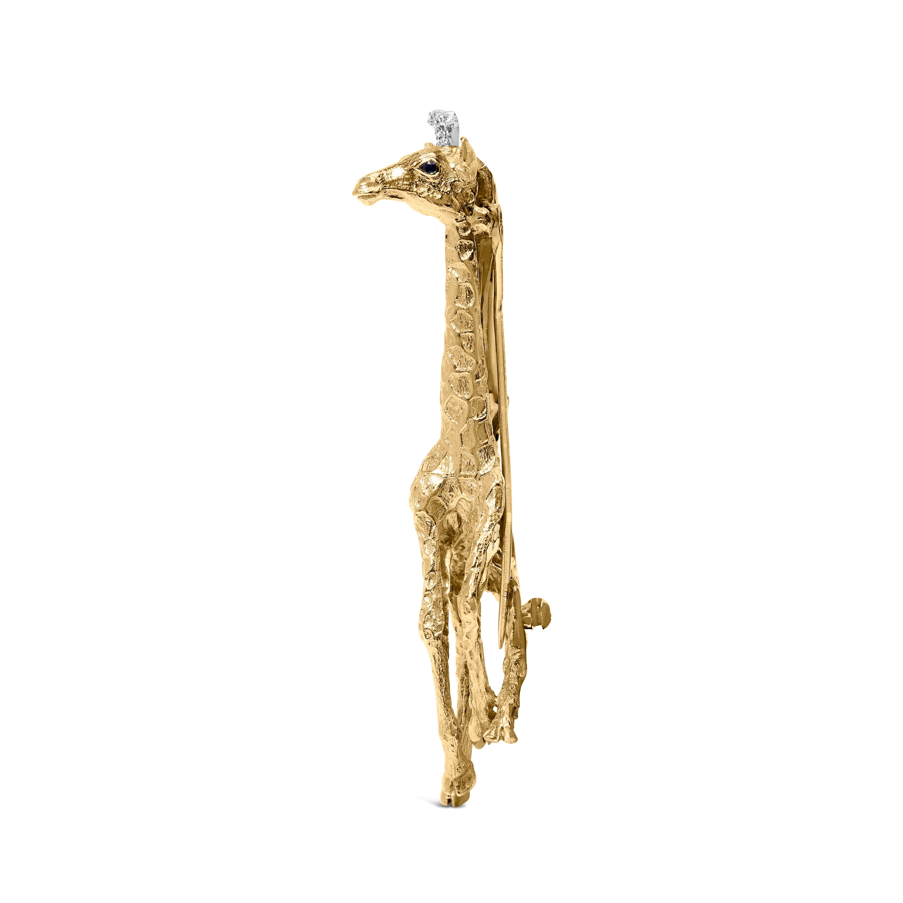 18K Yellow Gold Diamond Accent and Blue Sapphire Giraffe Pin Brooch (G-H Color, VS2-SI1 Clarity) - Image 3
