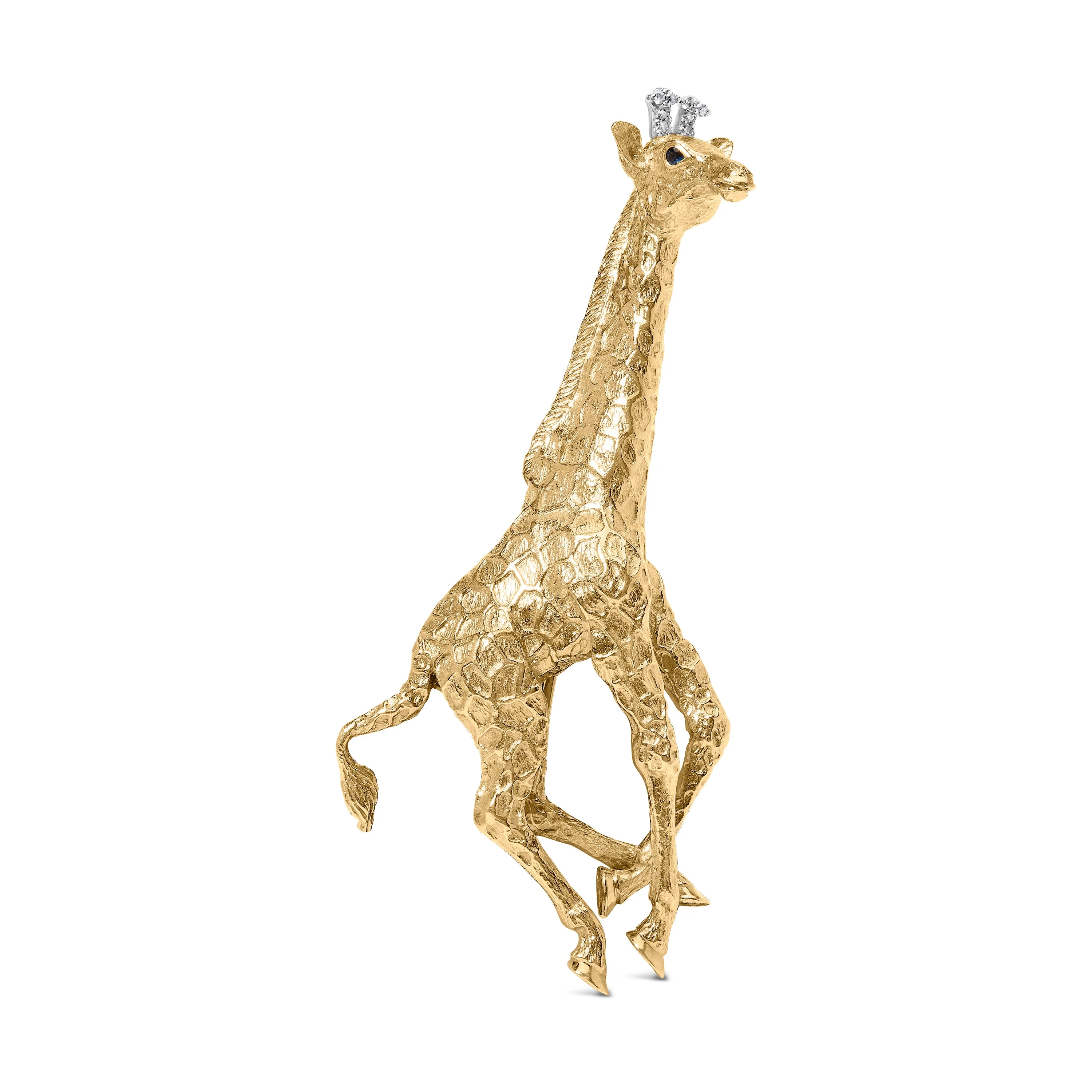 18K Yellow Gold Diamond Accent and Blue Sapphire Giraffe Pin Brooch (G-H Color, VS2-SI1 Clarity) - Image 4