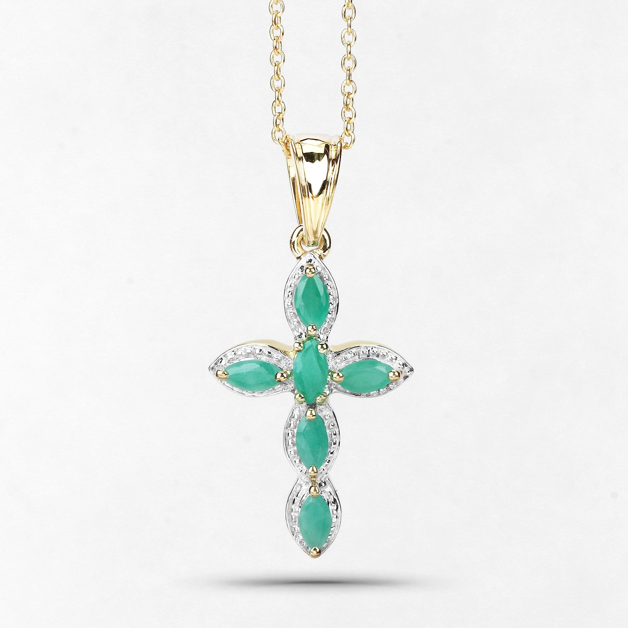 18K Yellow Gold Plated 0.84 Carat Genuine Emerald .925 Sterling Silver Pendant - Image 2