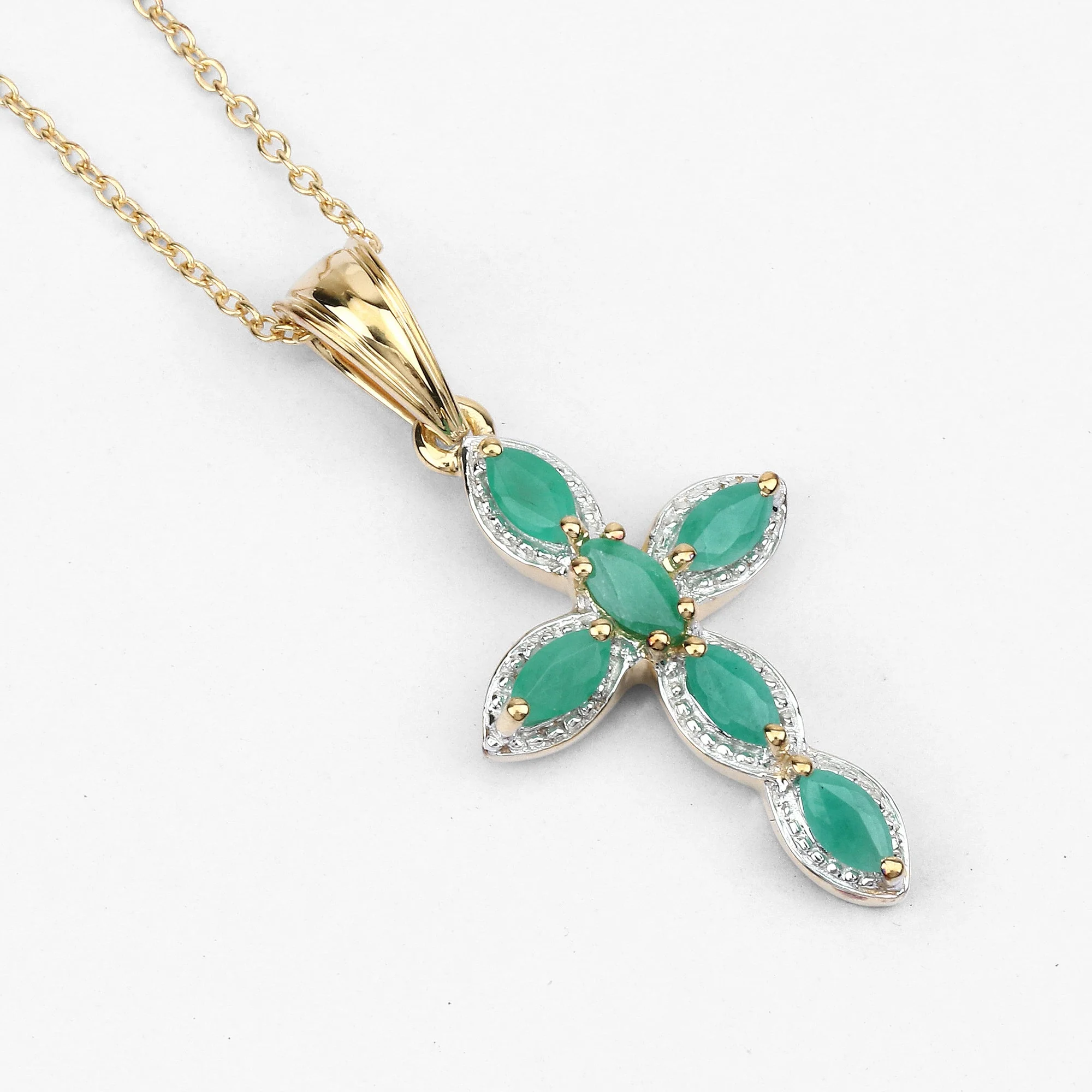 18K Yellow Gold Plated 0.84 Carat Genuine Emerald .925 Sterling Silver Pendant - Image 3