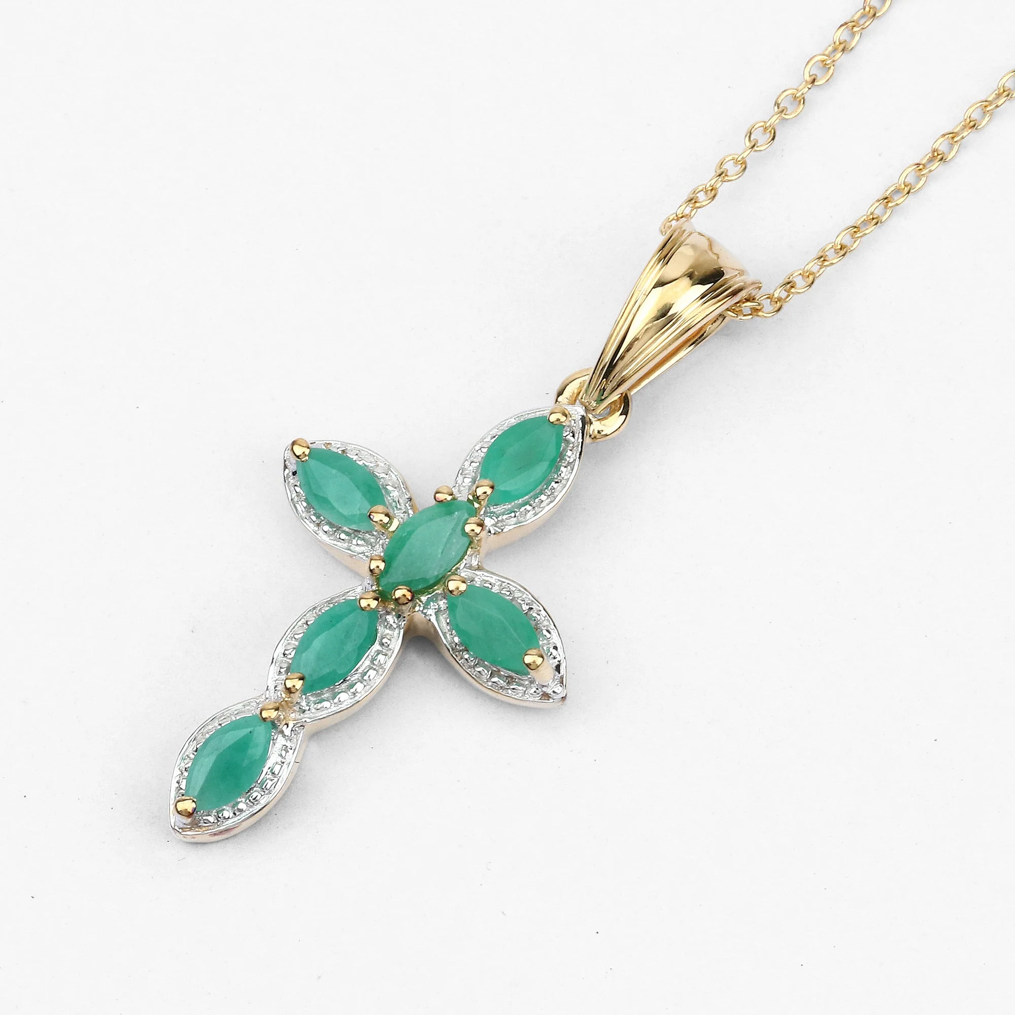 18K Yellow Gold Plated 0.84 Carat Genuine Emerald .925 Sterling Silver Pendant - Image 4