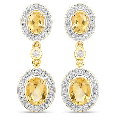 18K Yellow Gold Plated 5.70 Carat Genuine Citrine and White Topaz .925 Sterling Silver Earrings - Image 2