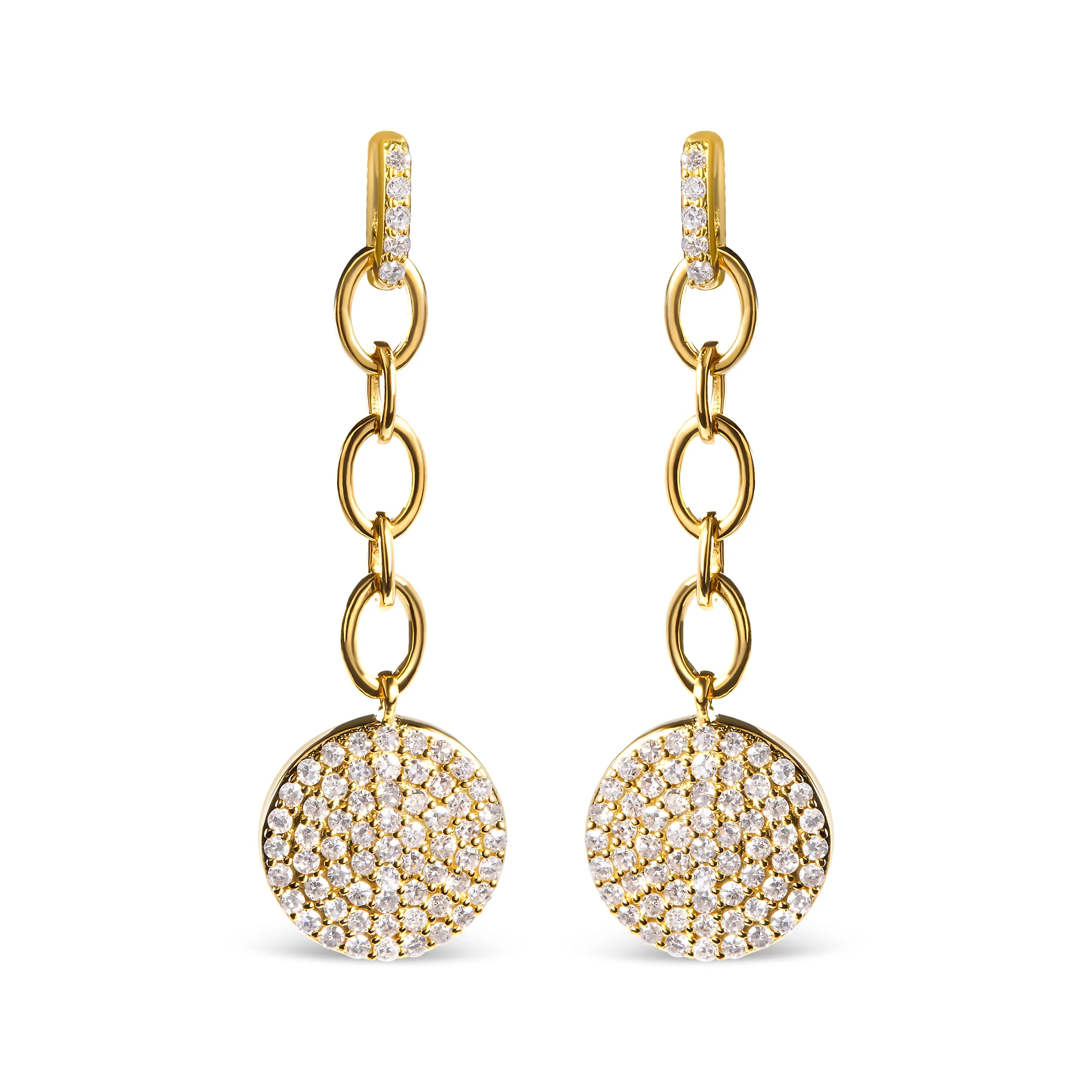 18K Yellow Gold Plated .925 Sterling Silver 1.0 Cttw Diamond Composite Cluster Dangle Chain Earrings (I-J Color, I1-I2 Clarity) - Image 4
