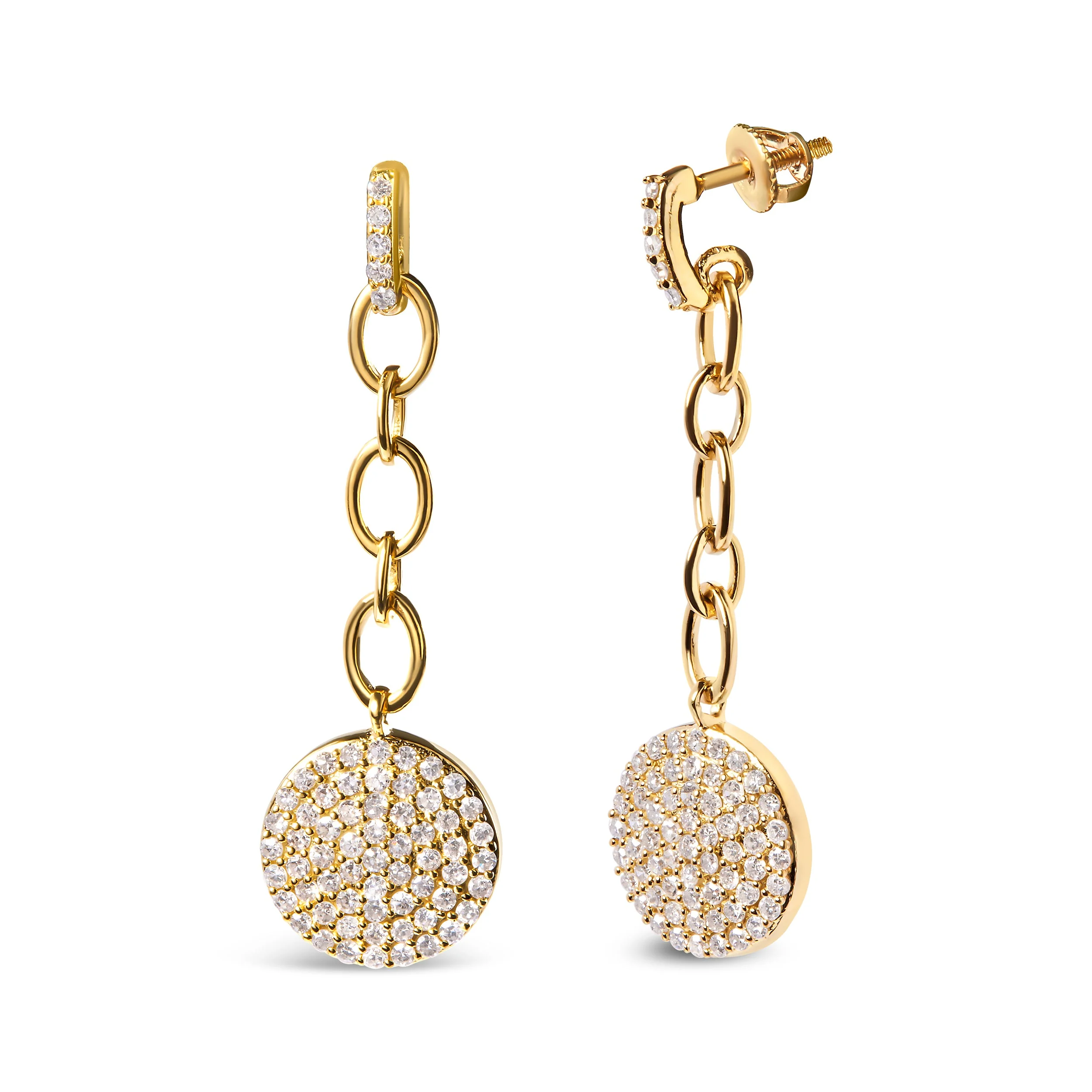 18K Yellow Gold Plated .925 Sterling Silver 1.0 Cttw Diamond Composite Cluster Dangle Chain Earrings (I-J Color, I1-I2 Clarity) - Image 5
