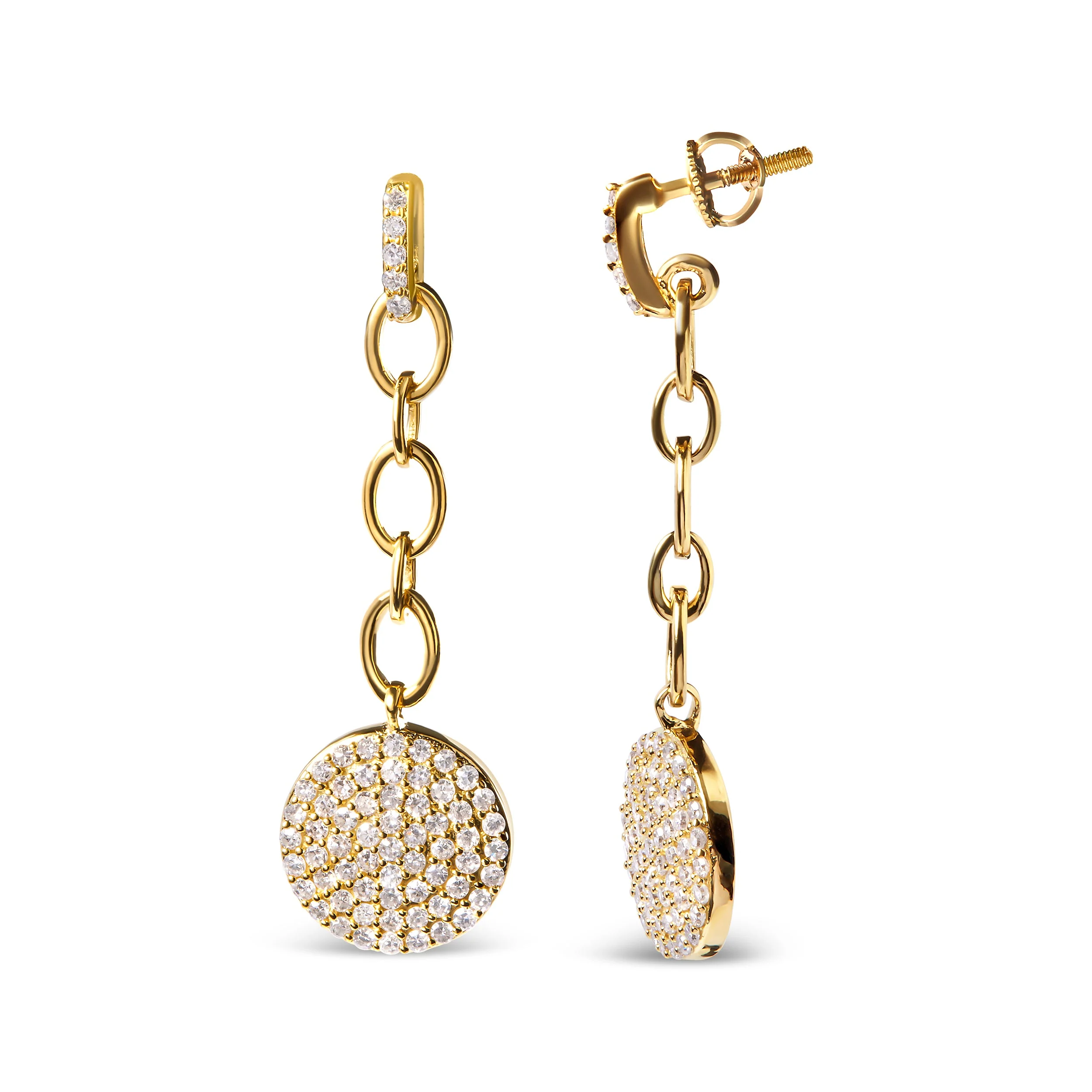 18K Yellow Gold Plated .925 Sterling Silver 1.0 Cttw Diamond Composite Cluster Dangle Chain Earrings (I-J Color, I1-I2 Clarity) - Image 6