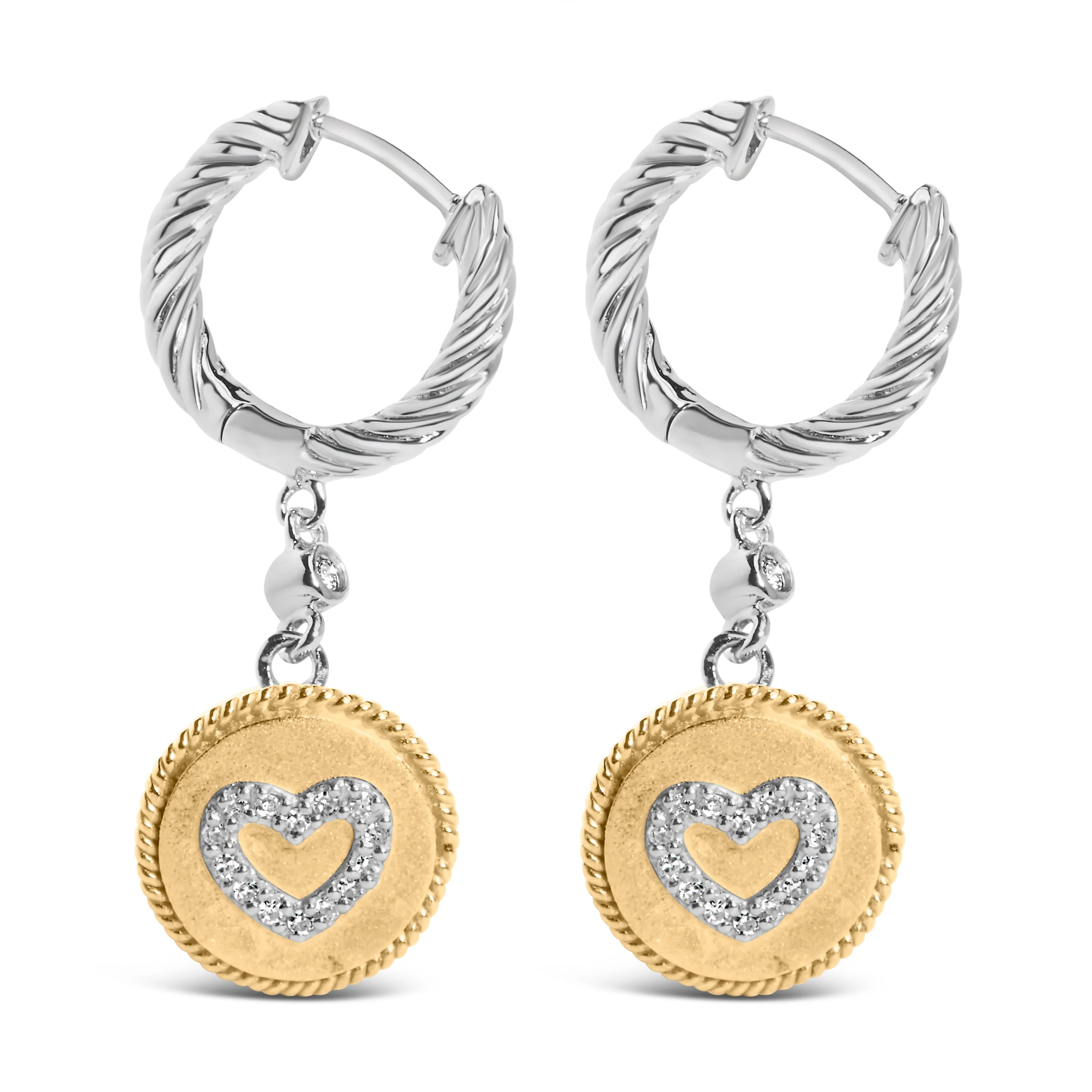 18K Yellow Gold Plated .925 Sterling Silver 1/8 Cttw Diamond Heart Medallion Drop and Dangle Earring (I-J Color, SI1-SI2 Clarity) - Image 7