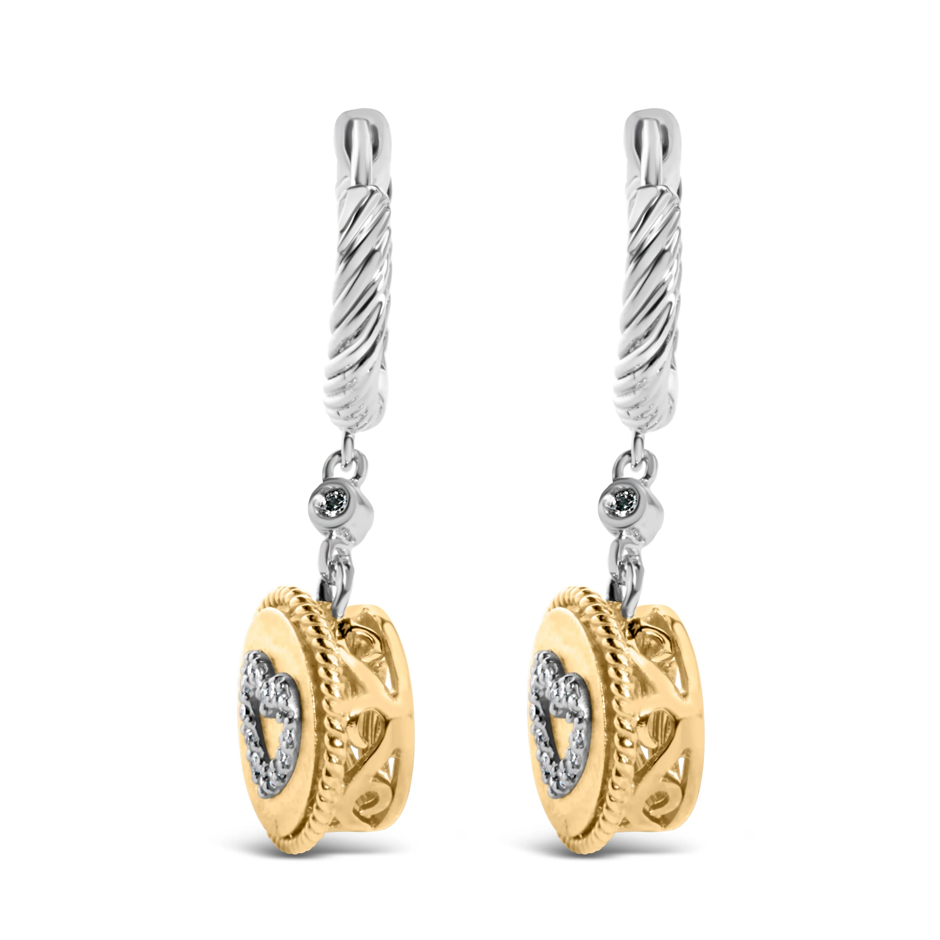 18K Yellow Gold Plated .925 Sterling Silver 1/8 Cttw Diamond Heart Medallion Drop and Dangle Earring (I-J Color, SI1-SI2 Clarity) - Image 9