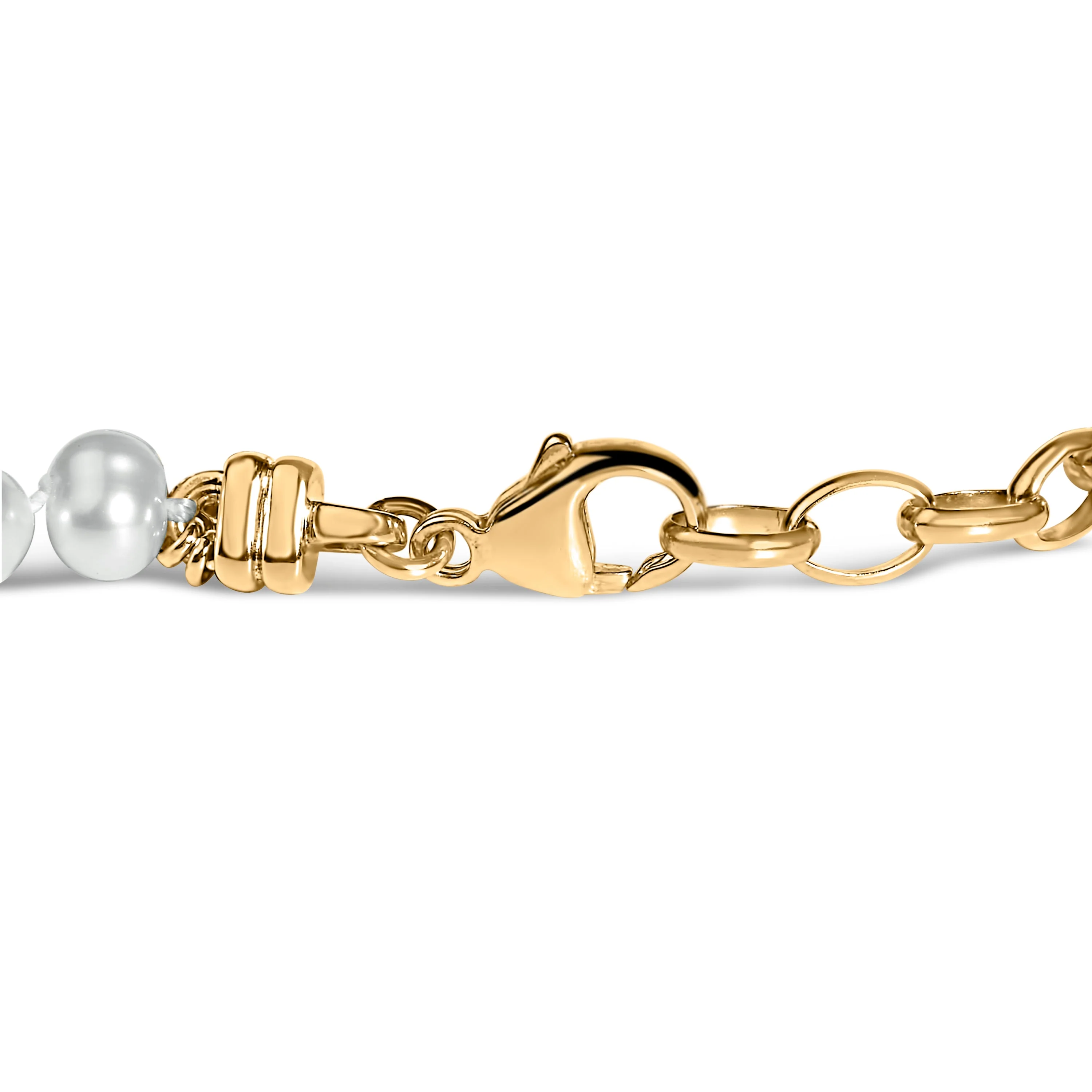 18K Yellow Gold Vermeil Cultured Pearl Station Link Bracelet - Image 2