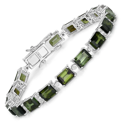 19.04 Carat Genuine Green Tourmaline and White Diamond 14K White Gold Bracelet - Image 5
