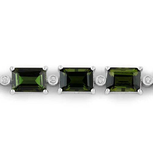 19.04 Carat Genuine Green Tourmaline and White Diamond 14K White Gold Bracelet - Image 6