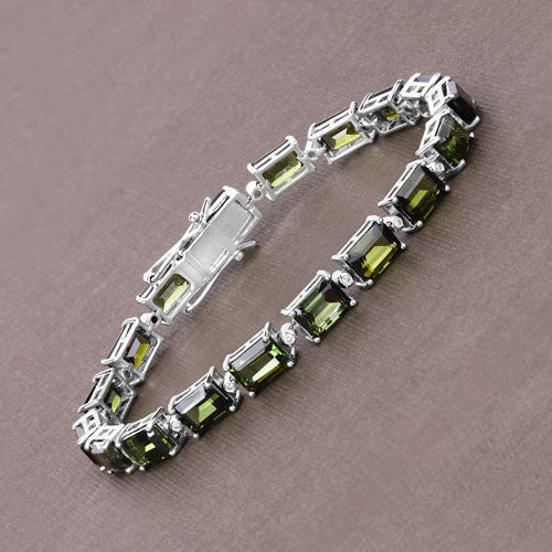 19.04 Carat Genuine Green Tourmaline and White Diamond 14K White Gold Bracelet - Image 8
