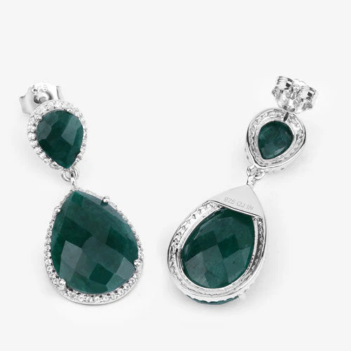 19.42 Carat Dyed Emerald and White Topaz .925 Sterling Silver Earrings - Image 10