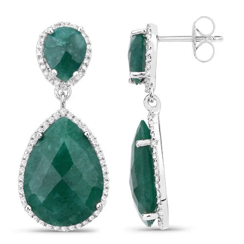 19.42 Carat Dyed Emerald and White Topaz .925 Sterling Silver Earrings - Image 6