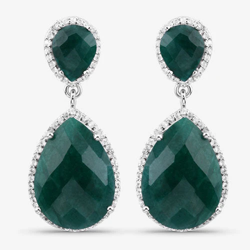 19.42 Carat Dyed Emerald and White Topaz .925 Sterling Silver Earrings - Image 8