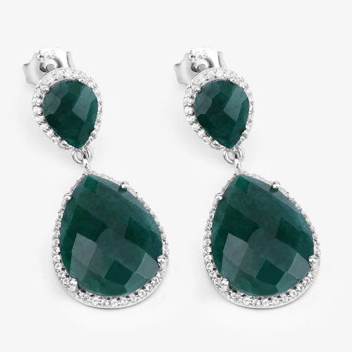 19.42 Carat Dyed Emerald and White Topaz .925 Sterling Silver Earrings - Image 9