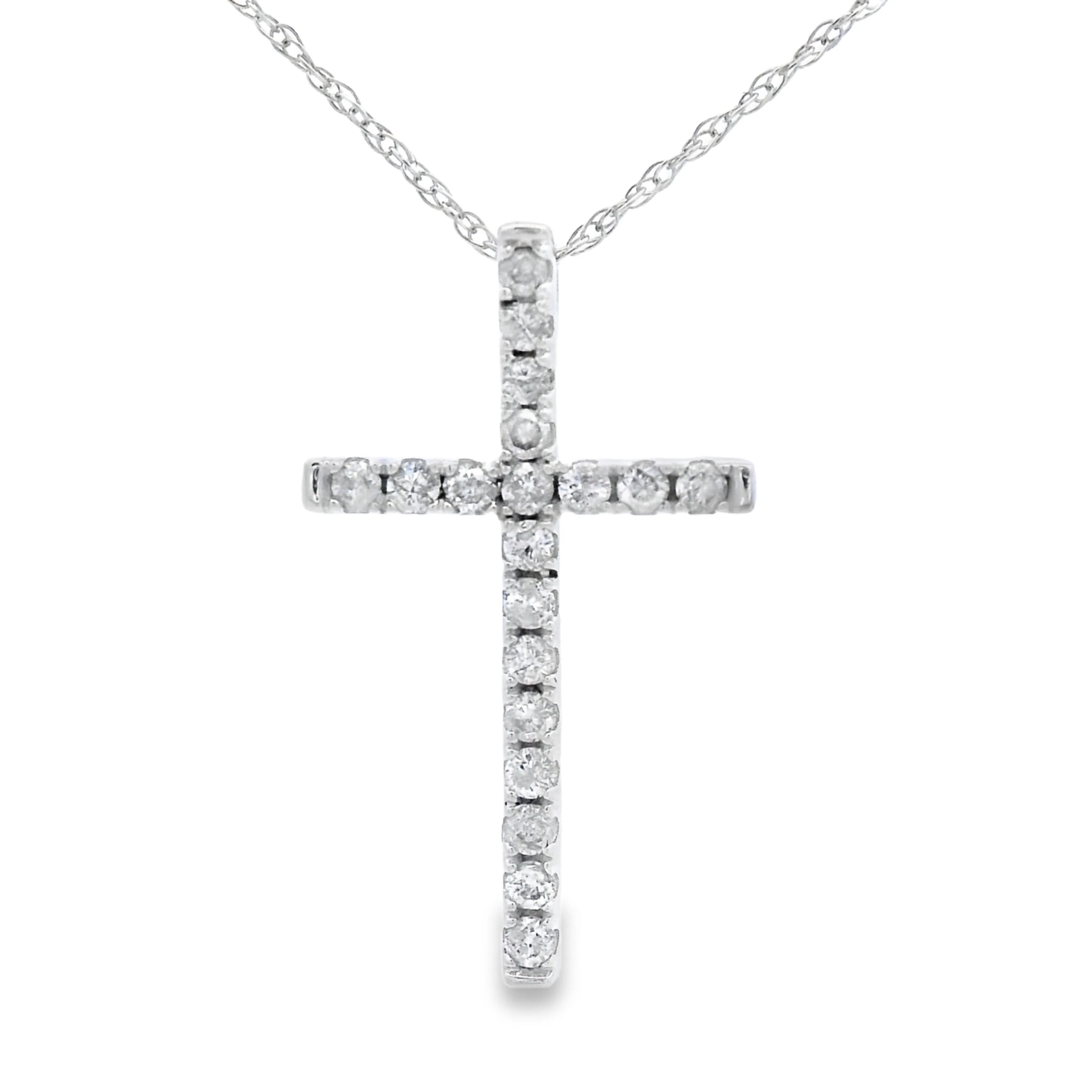 .19ct Diamond Cross Religious Pendant 14KT White Gold