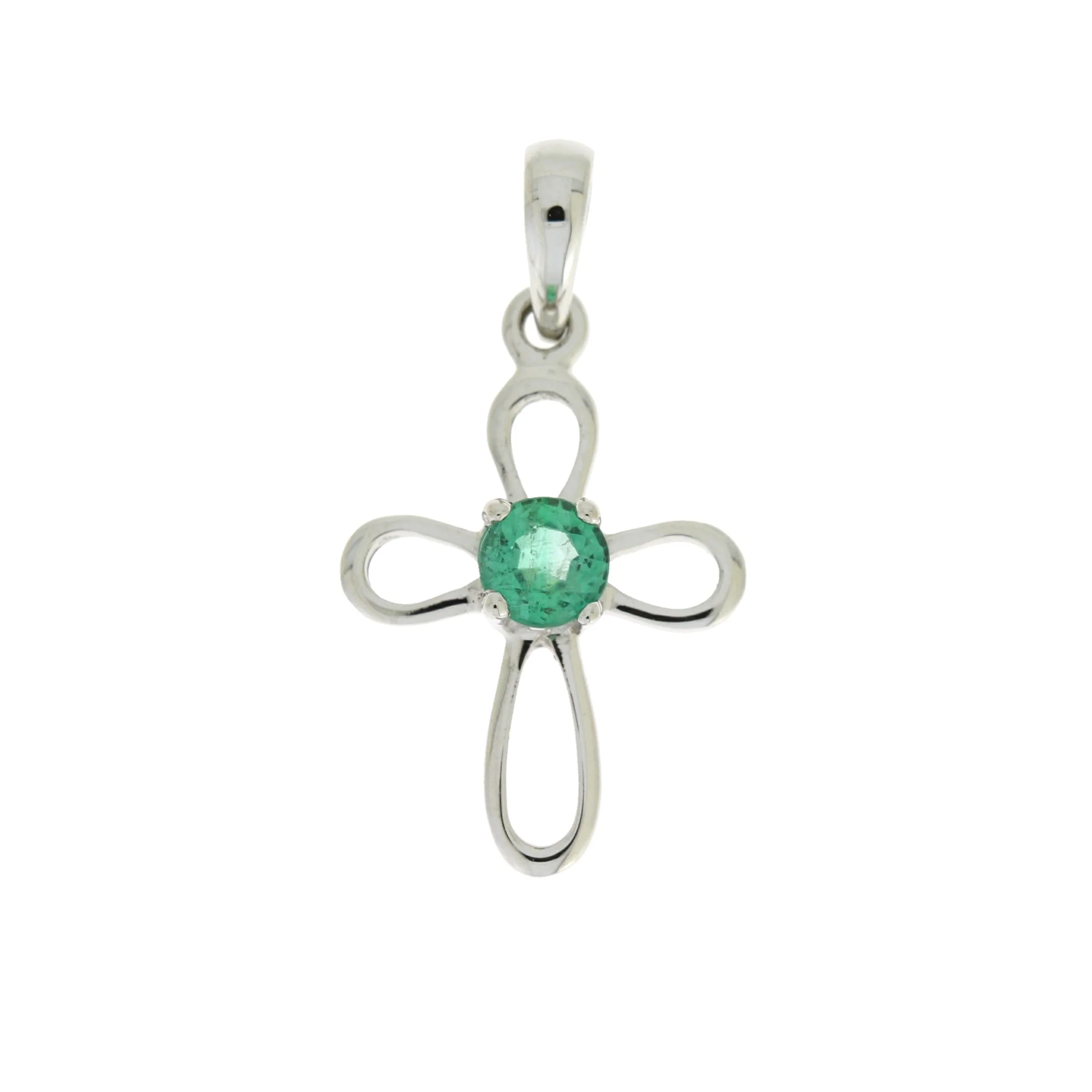 .19ct Emerald Cross Religious Pendant 10KT White Gold