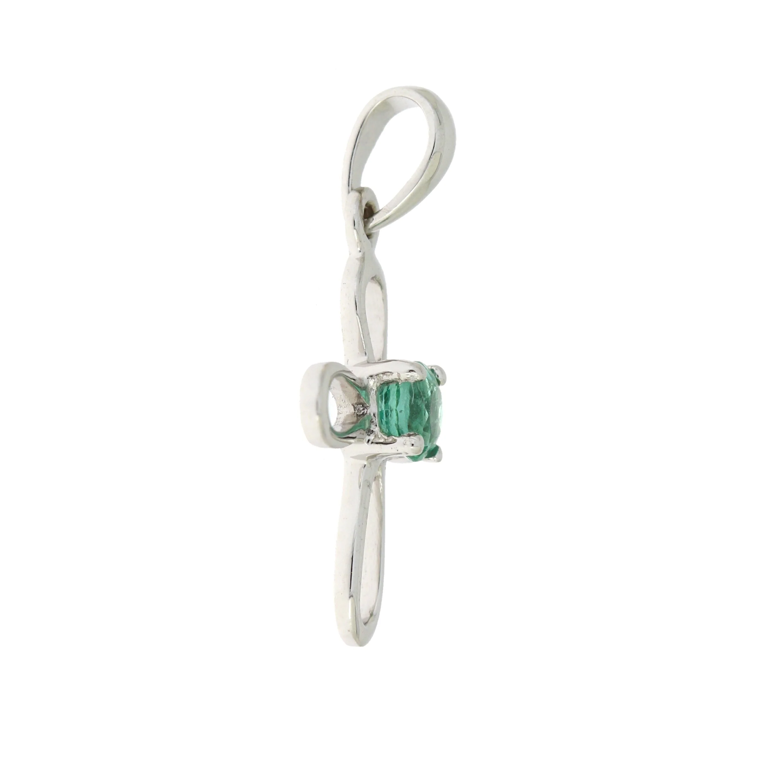 .19ct Emerald Cross Religious Pendant 10KT White Gold - Image 2