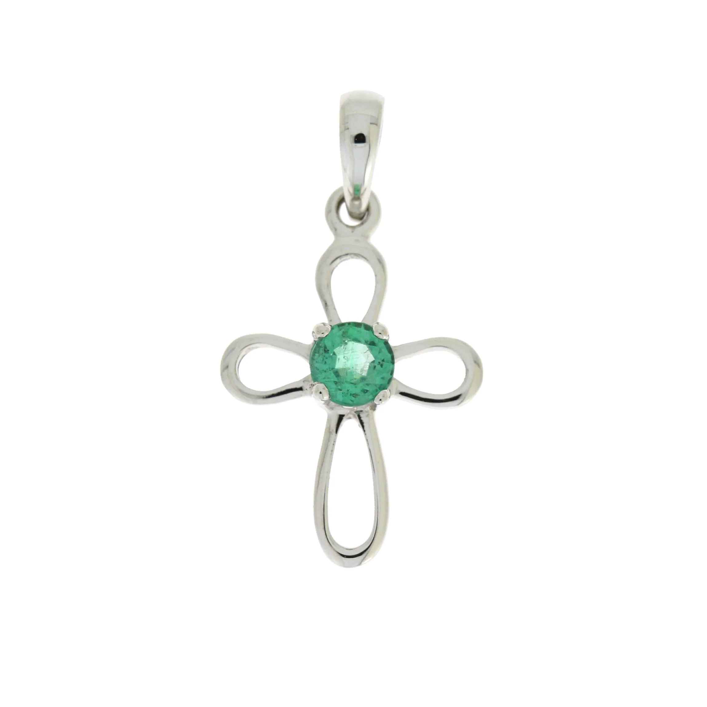 .19ct Emerald Cross Religious Pendant 10KT White Gold - Image 4