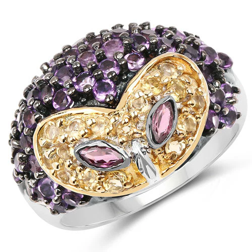 2.01 Carat Genuine Rhodolite and Amethyst .925 Sterling Silver Ring - Image 4