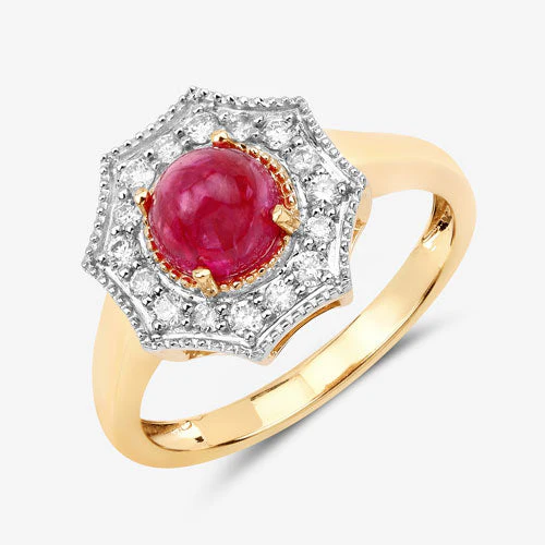 2.01 Carat Genuine Ruby and White Diamond 14K Yellow Gold Ring - Image 11