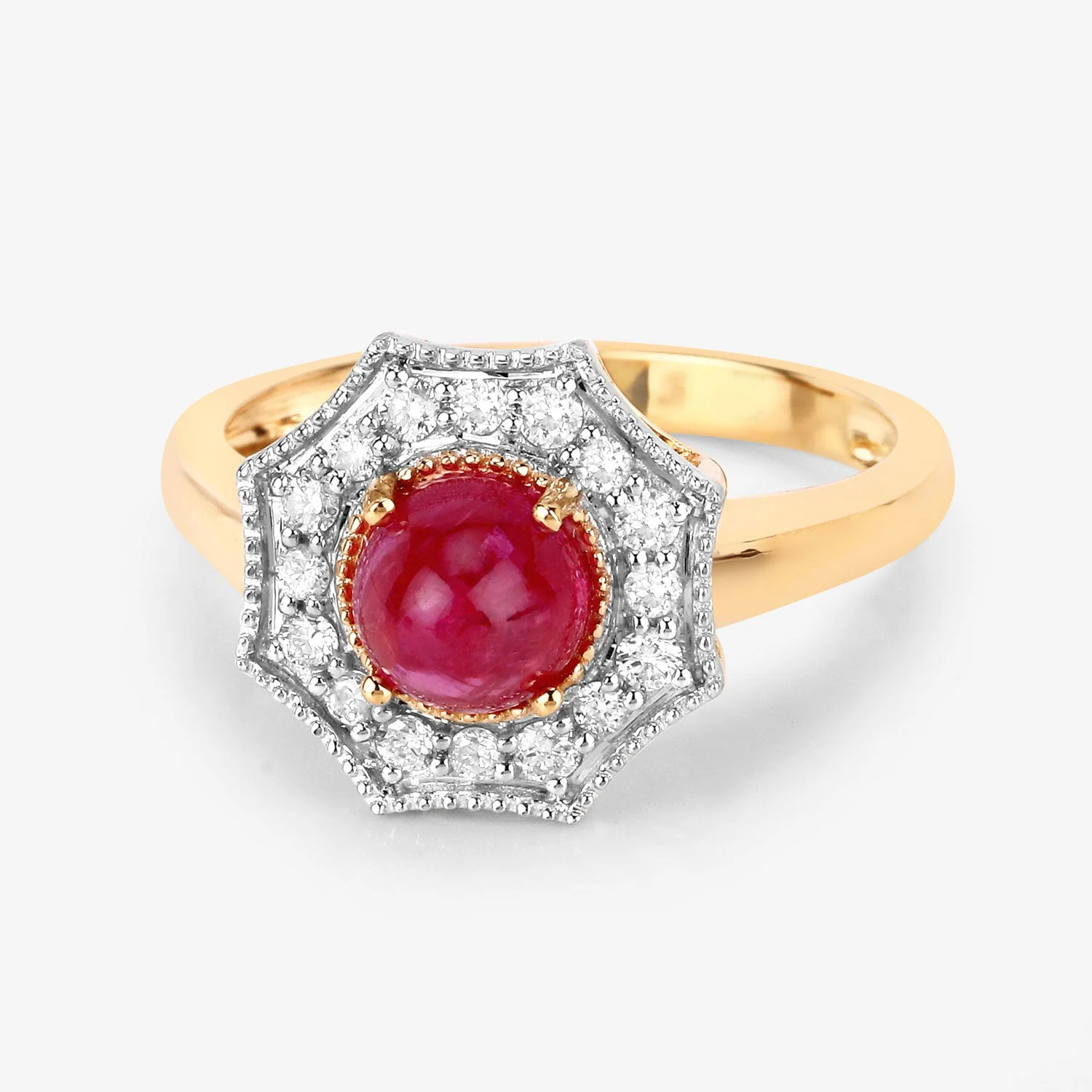 2.01 Carat Genuine Ruby and White Diamond 14K Yellow Gold Ring - Image 3