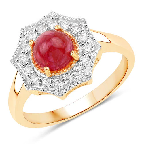 2.01 Carat Genuine Ruby and White Diamond 14K Yellow Gold Ring - Image 5