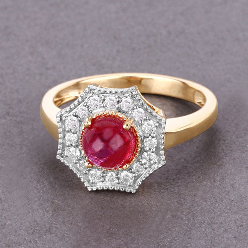 2.01 Carat Genuine Ruby and White Diamond 14K Yellow Gold Ring - Image 6