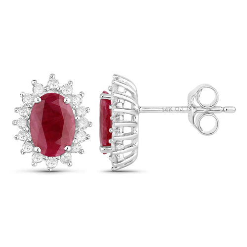 2.02 Carat Genuine Ruby and White Diamond 14K White Gold Earrings - Image 2