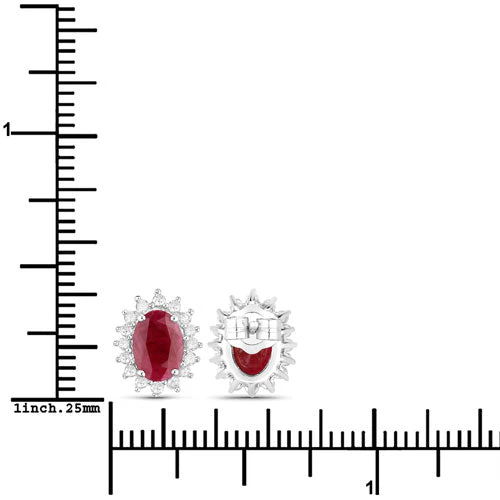 2.02 Carat Genuine Ruby and White Diamond 14K White Gold Earrings - Image 3