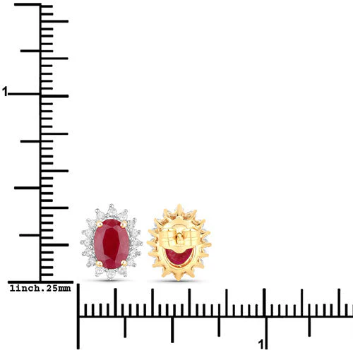 2.02 Carat Genuine Ruby and White Diamond 14K Yellow Gold Earrings - Image 3