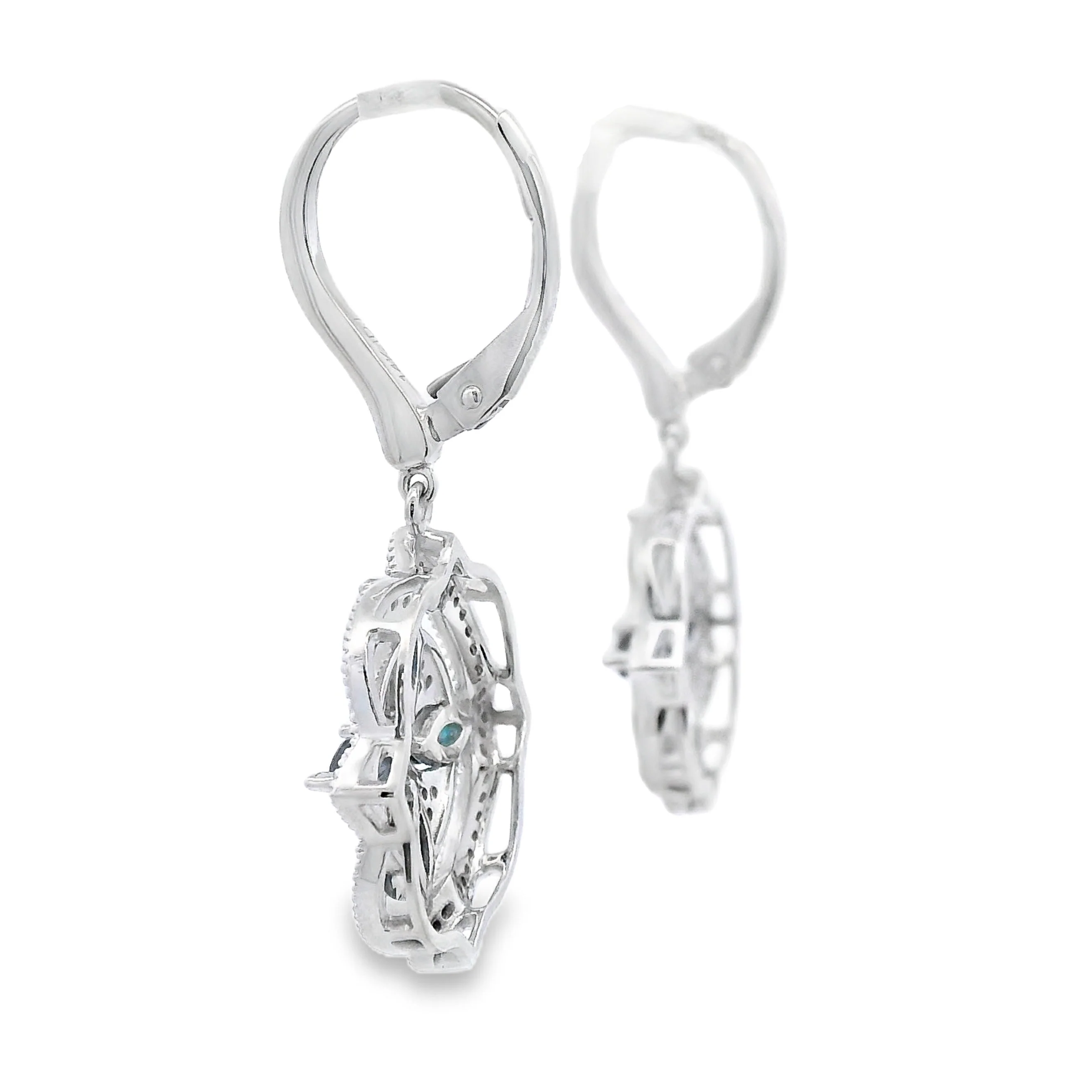 2.04ct Sapphire Diamond Dangle Earrings 14KT White Gold - Image 2