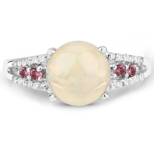 2.05 Carat Genuine Ethiopian Opal, Pink Tourmaline and White Topaz .925 Sterling Silver Ring - Image 6