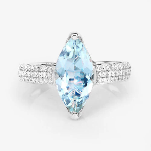 2.09 Carat Genuine Aquamarine and White Diamond 14K White Gold Ring - Image 10