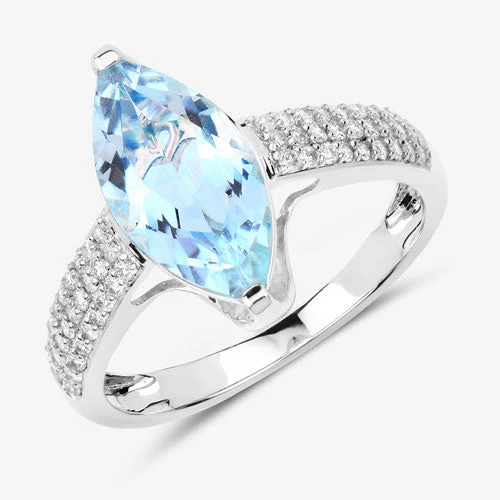 2.09 Carat Genuine Aquamarine and White Diamond 14K White Gold Ring - Image 11