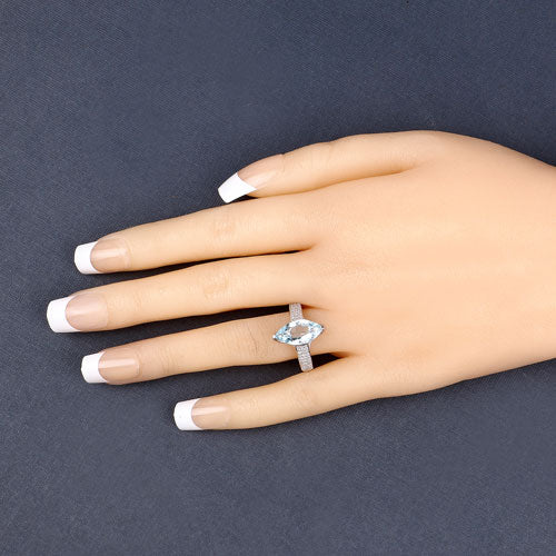 2.09 Carat Genuine Aquamarine and White Diamond 14K White Gold Ring - Image 12