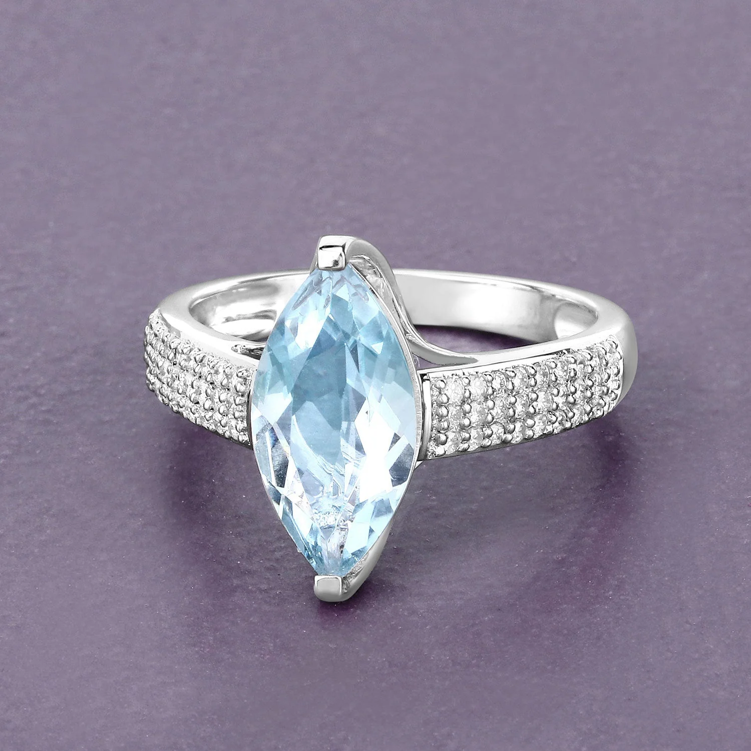 2.09 Carat Genuine Aquamarine and White Diamond 14K White Gold Ring - Image 2