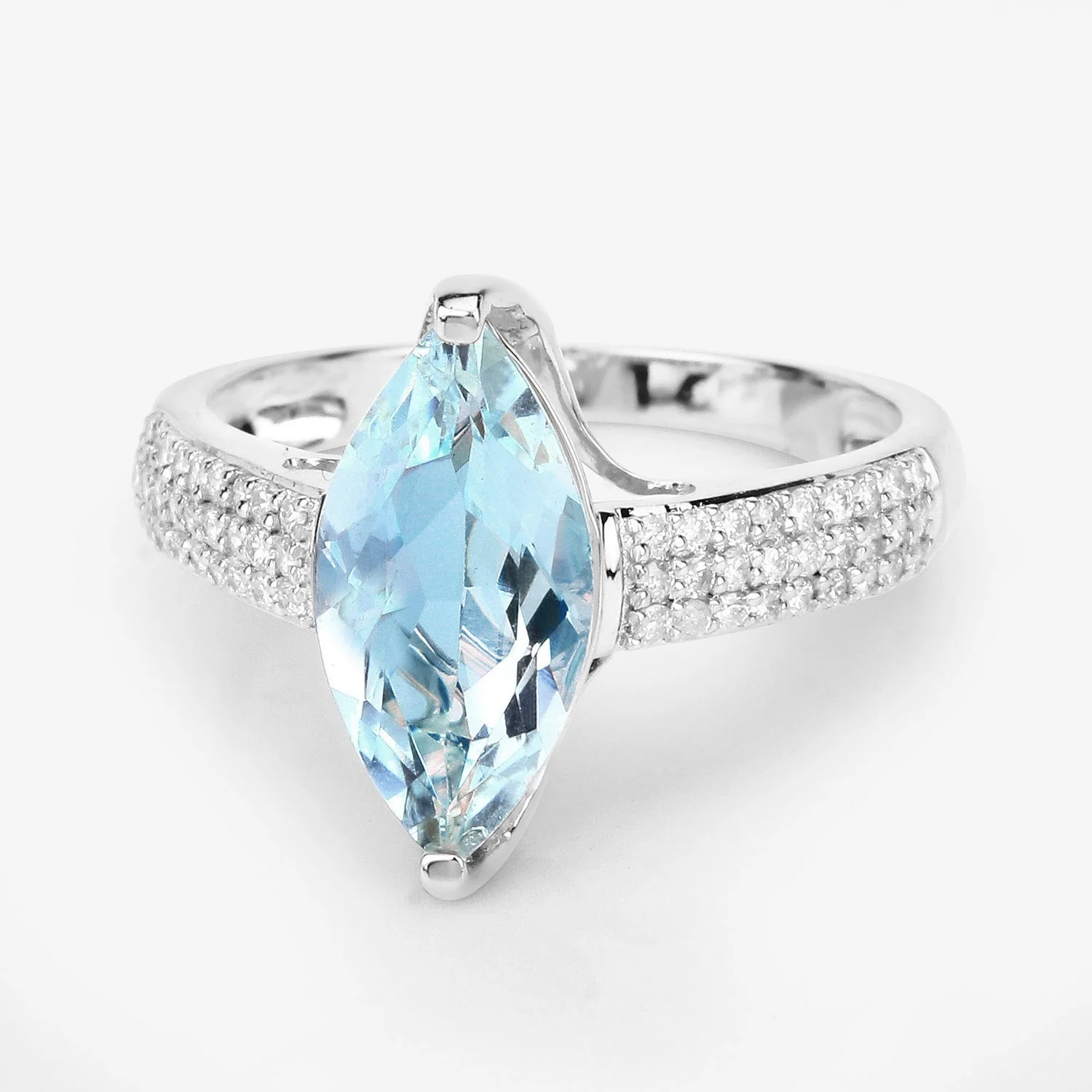 2.09 Carat Genuine Aquamarine and White Diamond 14K White Gold Ring - Image 3