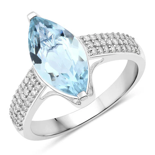 2.09 Carat Genuine Aquamarine and White Diamond 14K White Gold Ring - Image 5